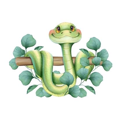 Snake and leaves. Cute serpent floral illustration . Snake and leaves. Cute serpent floral illustration Copyright: xZoon-stock-photo