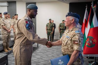 Jordanian King Abdullah II, inaugurates the Air Combat Training Squadron at the Martyr Pilot Muwaffaq Al-Salti Air Base-stock-foto