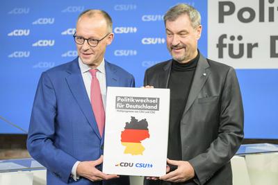 GER, Berlin, GER, Berlin, Pressekonferenz zur Vorstellung des gemeinsamen Wahlprogramms von CDU und CSU in Berlin, 17.12.24-stock-foto