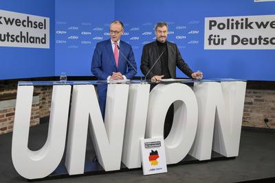 GER, Berlin, GER, Berlin, Pressekonferenz zur Vorstellung des gemeinsamen Wahlprogramms von CDU und CSU in Berlin, 17.12.24-stock-foto