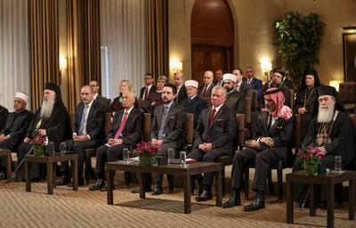 King Abdullah II of Jordan receives Christian and Islamic religious leaders from Jerusalem and Jordan-stock-photo