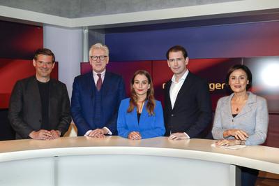 Gregor Peter Schmitz, Theo Koll, Ann-Kathrin Hipp, Sebastian Kurz, Sandra Maischberger-stock-foto