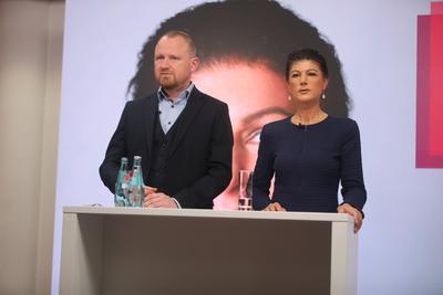 Vorstellung der Kampagne zur Bundestagswahl mit Sahra Wagenknecht-stock-photo