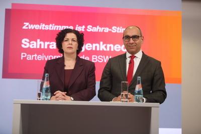 Vorstellung der Kampagne zur Bundestagswahl mit Sahra Wagenknecht-stock-photo