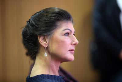 Vorstellung der Kampagne zur Bundestagswahl mit Sahra Wagenknecht-stock-photo