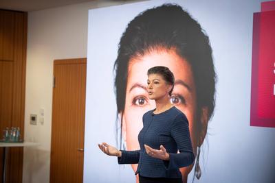 Vorstellung Wahlkampagne B?ndnis Sahra Wagenknecht BSW ? Sahra Wagenknecht, Co-Parteivorsitzende BSW-stock-foto