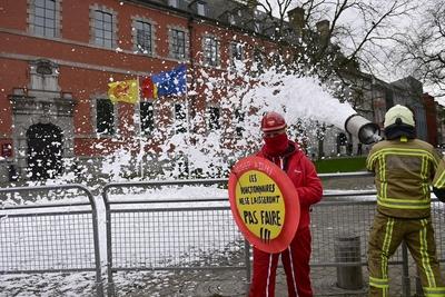Walloon Public Service Unions Demonstrate-stock-foto