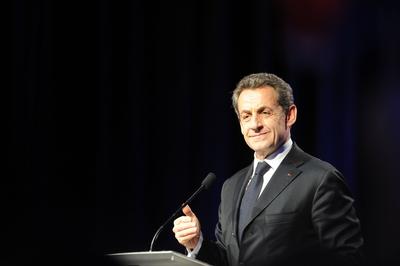 Nicolas Sarkozy (Pr?sident Frankreich) POLITIQUE : Nicolas Sarkozy w?hrend eines Wahlkampfauftritts in St. Just St. Ram-stock-photo