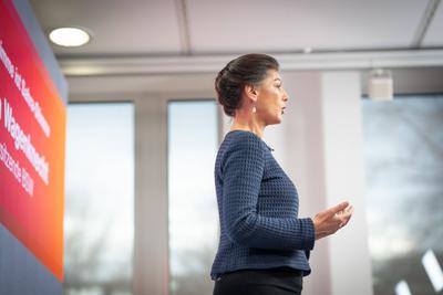 Vorstellung Wahlkampagne B?ndnis Sahra Wagenknecht BSW ? Sahra Wagenknecht, Co-Parteivorsitzende BSW-stock-foto