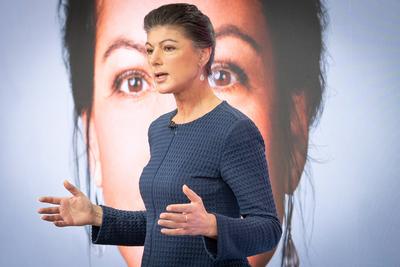 Vorstellung Wahlkampagne B?ndnis Sahra Wagenknecht BSW ? Sahra Wagenknecht, Co-Parteivorsitzende BSW-stock-foto