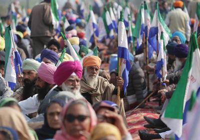 Farmers stop railway traffic in Punjab, India-stock-photo