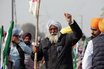 Farmers stop railway traffic in Punjab, India-stock-photo