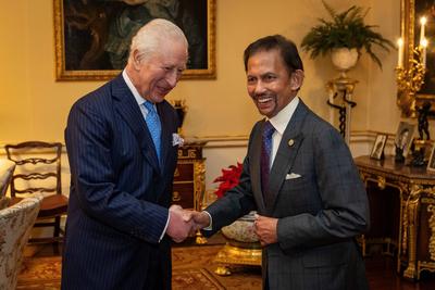King Charles with the Sultan of Brunei-stock-photo