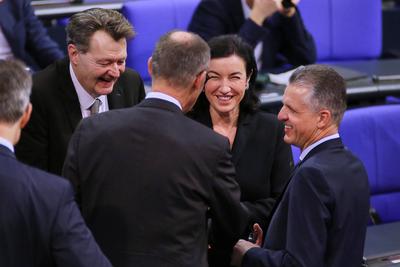 Berlin, Deutschland, 19.12.2024: Deutscher Bundestag: 207. Bundestagssitzung: CDU-Chef Friedrich Merz bringt Spitzenpoli-stock-foto