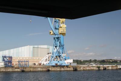 Blick am Freitag (12.07.2024) in der Hansestadt Wismar (Nordwestmecklenburg) auf die Firma Thyssenkrupp Marine Systems (-stock-foto