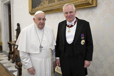 ITALY - REL - POPE FRANCIS MEETS WITH BRUNO VAN DER PLUIJM AMABASSADOR OF BELGIUM ON THE OCCASION OF THE PRESENTATION OF LETTERS OF CREDENTIALS  24/12/19-stock-foto