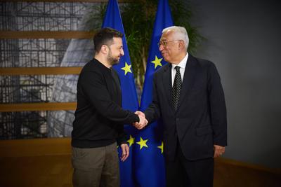 Praesident Wolodymyr Selenskyj  am 19.12.2024 beim EU Gipfel in Bruessel-stock-photo
