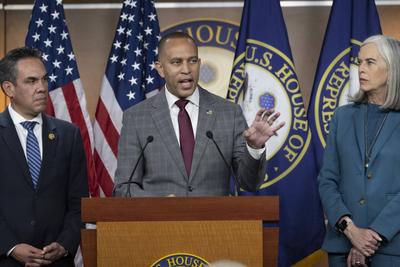 House Minority Leadership meeting on response to rejection of government spending bill-stock-photo