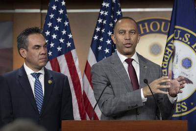 House Minority Leadership meeting on response to rejection of government spending bill-stock-photo