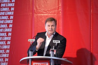 Christian G?rke Landesvorsitzender Die Linke Brandenburg w?hrend seiner Abschiedsrede auf dem Land-stock-photo