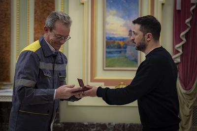 President of Ukraine Volodymyr Zelenskyy meet with employees of the energy sector-stock-photo