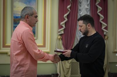 President of Ukraine Volodymyr Zelenskyy meet with employees of the energy sector-stock-photo
