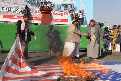 YEMEN HOUTHIS USA ISRAEL CONFLICT-stock-foto