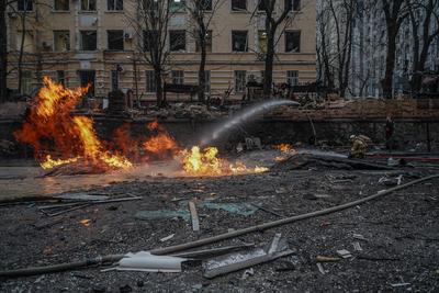 Consequences of the Russian occupiers' missile attack on Kyiv on December 20, 2024-stock-photo
