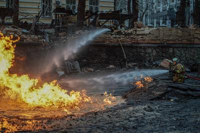Consequences of the Russian occupiers' missile attack on Kyiv on December 20, 2024-stock-photo