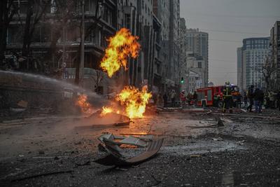 Consequences of the Russian occupiers' missile attack on Kyiv on December 20, 2024-stock-photo