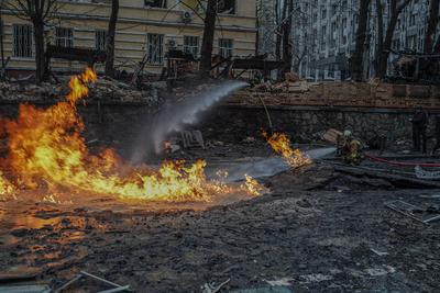 Consequences of the Russian occupiers' missile attack on Kyiv on December 20, 2024-stock-photo