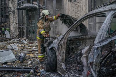 Consequences of the Russian occupiers' missile attack on Kyiv on December 20, 2024-stock-photo
