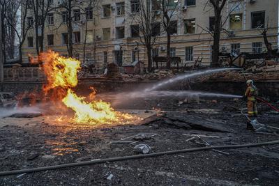 Consequences of the Russian occupiers' missile attack on Kyiv on December 20, 2024-stock-photo