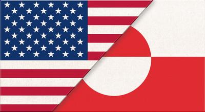 Flags of USA and Greenland. American and Greenland national flags Flags of USA and Greenland. American and Greenland nat-stock-photo