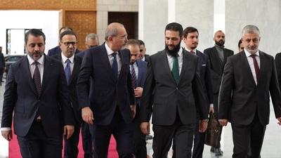 Commander-in-Chief of the New Syrian Administration, Ahmad al-Shara', meets with Jordanian Minister of Foreign Affairs-stock-photo