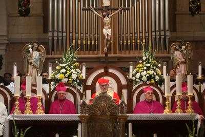 Archbishop Pierbattista Pizzaballa, Latin Patriarch Vicar General of Jerusalem, attends Christmas celebrations around the Church of the Nativity, where Jesus Christ is believed to have been born, in Bethlehem-stock-foto