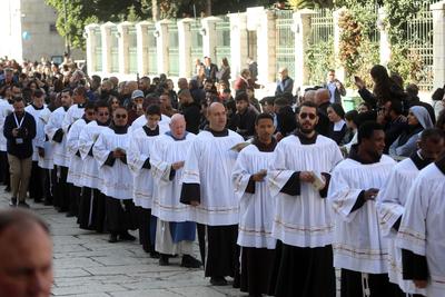 Archbishop Pierbattista Pizzaballa, Latin Patriarch Vicar General of Jerusalem, attends Christmas celebrations around the Church of the Nativity, where Jesus Christ is believed to have been born, in Bethlehem-stock-foto