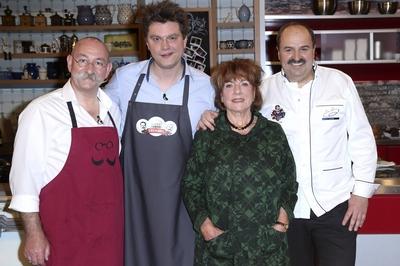 Horst Lichter Lutz van der Horst Hannelore Hoger und Johann Lafer bei der Aufzeichnung der ZDF Tal-stock-foto