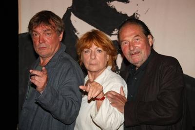 V.l.n.r.: Schauspieler Dietmar Mues (GER), Hannelore Hoger (GER) und Joachim Kuntzsch (GER) w?hrend eines Pressetermins-stock-foto