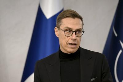 Finnish President Alexander Stubb meets media-stock-foto