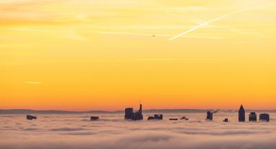 Frankfurt im Nebel-stock-foto