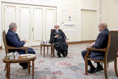 Iranian President Masoud Pezeshkian, meet with parliament speaker, judiciary chief, Tehran-stock-photo