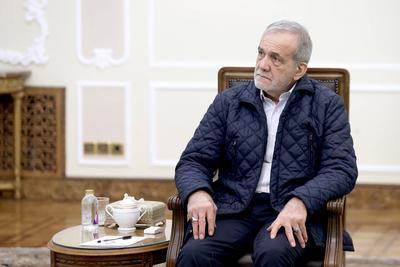 Iranian President Masoud Pezeshkian, meet with parliament speaker, judiciary chief, Tehran-stock-photo