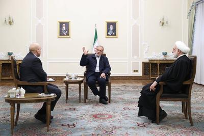 Iranian President Masoud Pezeshkian, meet with parliament speaker, judiciary chief, Tehran-stock-photo