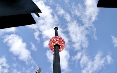 View of ball drop from top of times square building.-stock-photo