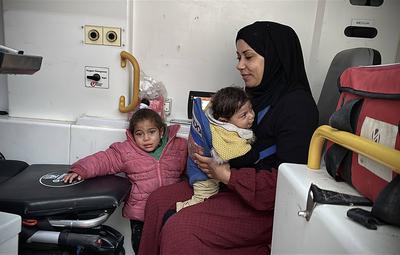 The United Nations (UN) and the World Health Organization (WHO) evacuate a number of Palestinians injured-stock-photo