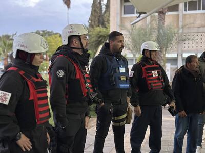 The United Nations (UN) and the World Health Organization (WHO) evacuate a number of Palestinians injured-stock-photo