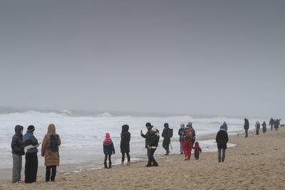 31.12.2024, Westerland --- Touristen gehen am Strand von Westerland auf der Nordseeinsel Sylt spazieren. Westerland Schl-stock-foto