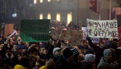 31.12.2024-01.01.2025 Belgrade(Serbia) Life/ Politics University students stage a protest against current authorities on-stock-foto