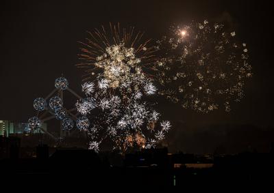 Fireworks for the new year in Brussels, Belgium, 1 JAN 2025-stock-foto